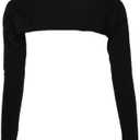 Womens Bolero Shrug - Long Sleeves Open Cropped Cardigan One Piece Long Sleeves Arm Cover Hijab (Black)