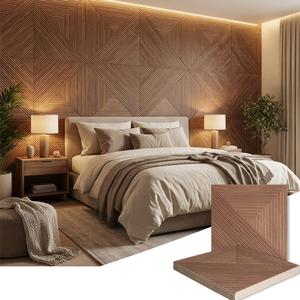 6 Pack Acoustic Wood Wall Panels, 23.6x23.6 Inch Sound Absorbing Panels with Full Adhesive Backing, Decorative Peel and Stick for Recording Studio & Home Office(Red Brown Walnut), 24X24
