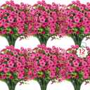 Ouddy Decor 12 Bundles Artificial Flowers for Outdoors Fake Silk Flowers UV Resistant Faux Plastic Plants for Spring Summer Garden Porch Window Box Table Vase Home Indoor Outdoor Decoration, Rose Red