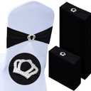 VitalCozy 100 Pcs Spandex Chair Sashes with Crown Buckle Slider Stretch Chair Bands Cover Ties for Wedding, Banquet, Gala, Corporate Event, Birthday Party, Baby Shower(Black)