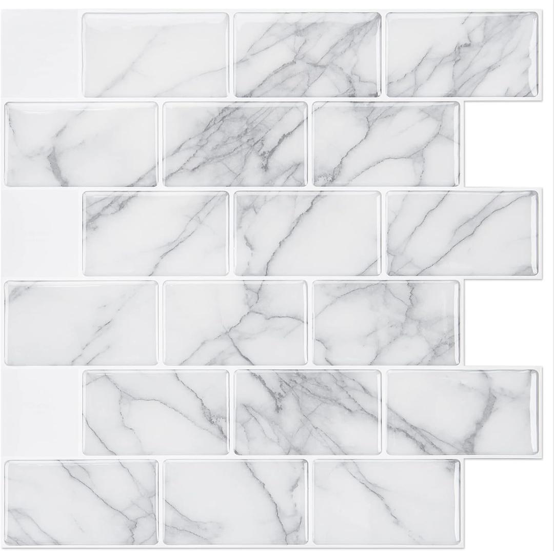 Art3d 10-Sheets Peel and Stick Backsplash Tile for Kitchen (12"x12", Grey Marble) (A17053P10)