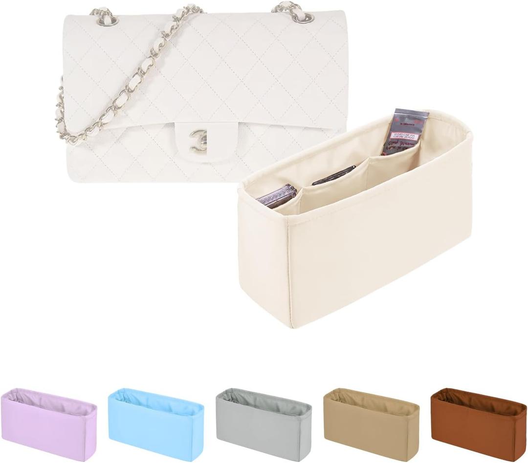 Classic Flap Bag Organizer Insert, Purse Organizer for Handbag Compatible with Chanel Classic Flap Jumbo, Multiple Pockets Bag Organizer (Craie, Chanel CF Jumbo 30)