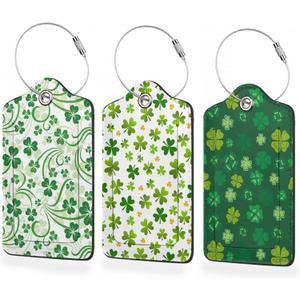 3 Pack Luggage Tags,St.Patrick's Day Shamrock PU Leather Luggage Tags for Suitcase,Name ID Labels with Privacy Cover Suitcases and Metal Loop for Bag Suitcase