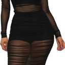 Atyfuniby Women's Sexy 3 Piece Outfits Mesh See Through Ruched Midi Dresses + Crop Tank Tops + Skinny Shorts Sets Clubwear (Black)