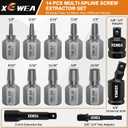 XEWEA 14PCS 3/8" Drive Screw Extractor Set, Multi-Spline Easy Out Bolt Remover Kit for Stripped Broken Bolts, Nuts & Screws, Heavy-Duty CR-MO Extraction Tools with Extension & Adapter Accessories