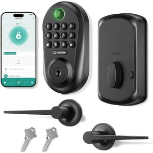 IRONZON Keyless Entry Door Lock Deadbolt with Handles Set Fingerprint Smart Door Lock with Keypad, Digital Auto-Locking Deadbolt, Electronic Entry Lock for Front Door Easy Installation