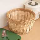 Handwoven Wicker Storage Basket with Wooden Beads, Decorative Round Organizer for Home & Nursery, Boho Chic Decor