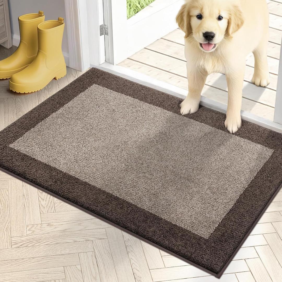 PURRUGS Dirt Trapping Door Mat 20" x 32", Non-Slip Washable Entry Mat, Dog Doormat, Front Door Mat, Super Absorbent Entrance Mat for Muddy Shoes & Paws, Beige & Grayish Brown