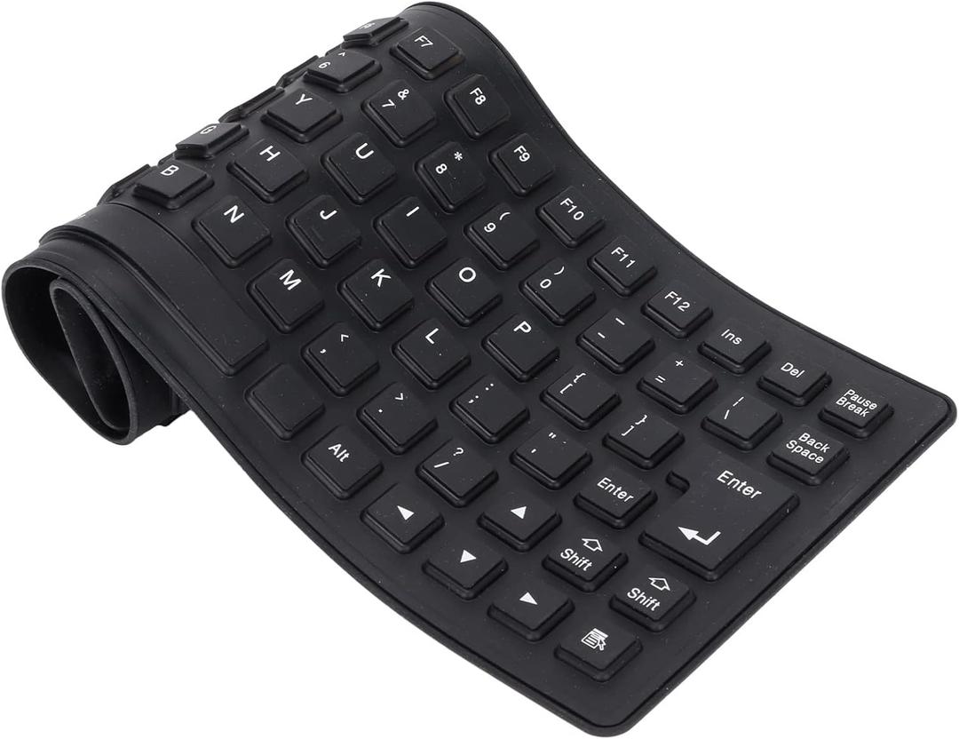 Silicone Folding Keyboard Portable Soft Keyboard Kit, USB Wired Silicone Rolling Keyboard for PC 85 Keys Standard Keyboard Light Weight Silent and Soft Flexible Keyboard Tool (Black)