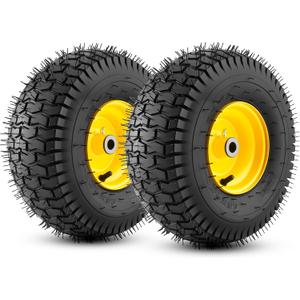 15" x 6.00-6" Lawn Mower Tires and Wheel, Set of 2 Front Tire with 3/4" Bushings, 15x6.00-6 Tire Compatible with John Deere Craftsman Cub Cadet Husqvarna Riding Mowers Lawn Tractors, 15 x 6.00-6" Pneumatic