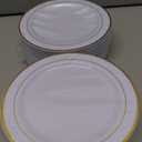 bUCLA 100Pieces Gold Plastic Plates - 6.25inch White with Gold Rim Disposable Salad/Dessert/Appetizer/Small Cake Plates Premium Hard - Ideal for Wedding, Party