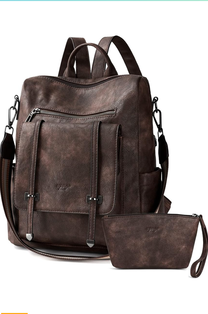 OPAGE Backpack Purse for Women Leather Backpack Purse Travel Backpack Fashion Designer Ladies Shoulder Bags With Wristlets, 14-in Height