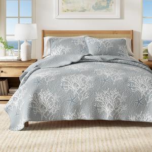 Great Bay Home Coastal Quilt Set - 3-Piece King/California King Size Nautical Bedding Set - Lightweight, All-Season, Reversible Bedspread (Pearl Blue)
