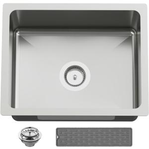 20x16 In Kitchen And Bar Sink- Stainless Steel Undermount Kitchen Sink Modern Single Bowl Drop In Bar Sink With Silicon Mat,Drain Strainer Set Compatibility With Various Kitchen & Bar Style, 20X16X9 Inches