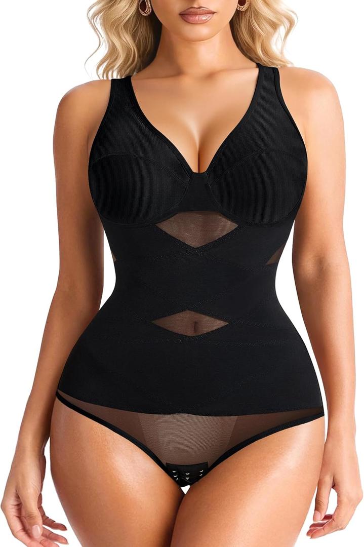 Nebility Shapewear Bodysuits for Women Tummy Control Body Shaper Faja V Neck Body Suits