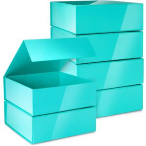 Stockroom Plus 6 Pack Proposal Boxes with Lid for Groomsmen, Bridesmaid, 9.5 x 9.5 x 3.5 Inch Square Glossy Teal Magnetic Gift Box for Parties, Retail