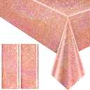 2 pcs Rose Gold Holographic Table Cloth 40" x 108" Shiny Bachelorette Party Decorations Plastic Laser Sparkly Tablecloth Glitter Table Decor for Wedding Anniversary Event Birthday Party Supplies