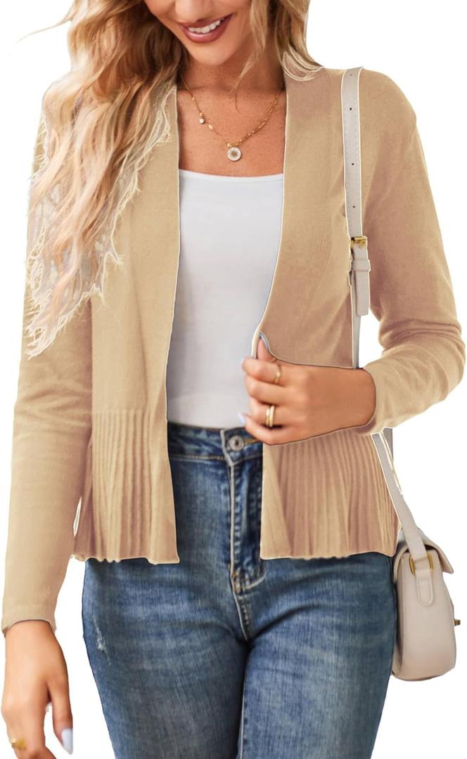 Womens Casual Lightweight Long Sleeve Cardigan Soft Drape Open Front Fall Dusters Light Brown M
