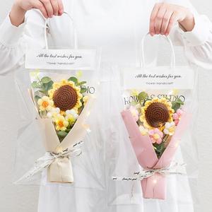 Hotop 2 Pcs Crochet Flowers Bouquet Graduation 2026 Gift Knitted Artificial Cotton Yarn Rose with Exquisite Wrap for Teacher Mother's Day Anniversary Appreciation Gift(Pink, Yellow,Sunflower)