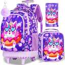 gxtvo 1PC Kids Rolling Backpack for Girls,Cute School Bag with Wheels,Water Resistant Roller Bookbag Set for Elementary Preschool - Purple Unicorn