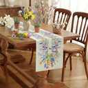 Spring Floral Table Runner Decorations, Calendula and Lavender Farmhouse Table Scarf - Rustic Cottage Decor for Kitchen Dining Table, Easter or Mothers Day Party, Spring Home Decoration(13 x 72 Inch