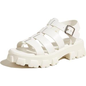 LUCKY STEP Women 's Platform Wedge Sandals Open Toe Adjustable Ankle Strap Chunky Heel (6, White)