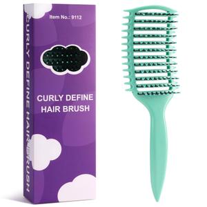 Curl Defining Brush, Detangler Brush for Curly Hair, Vented Curly Hair Brush Products, Detangling Shaping and Defining Women's Curls on Wet or Dry Hair Types, Reduces Frizz (Green)