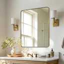 Andy Star Gold Bathroom Mirror,22x30'' Brushed Brass Metal Frame Rounded Corner Wall Mirror,Rectangle Wall Mounted Mirror Glass Panel Hangs Horizontal or Vertical for Bathroom,Vanity,Washroom