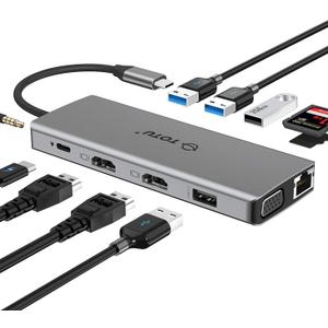 USB C Hub, TOTU 13-in-1 Type C Hub with Ethernet, 4K USB C to 2 HDMI, VGA, 2 USB 3.0, 2 USB 2.0, 100W PD, SD/TF Cards Reader, Mic/Audio Docking Station for MacBook Pro Air XPS and Other USB-C Laptops