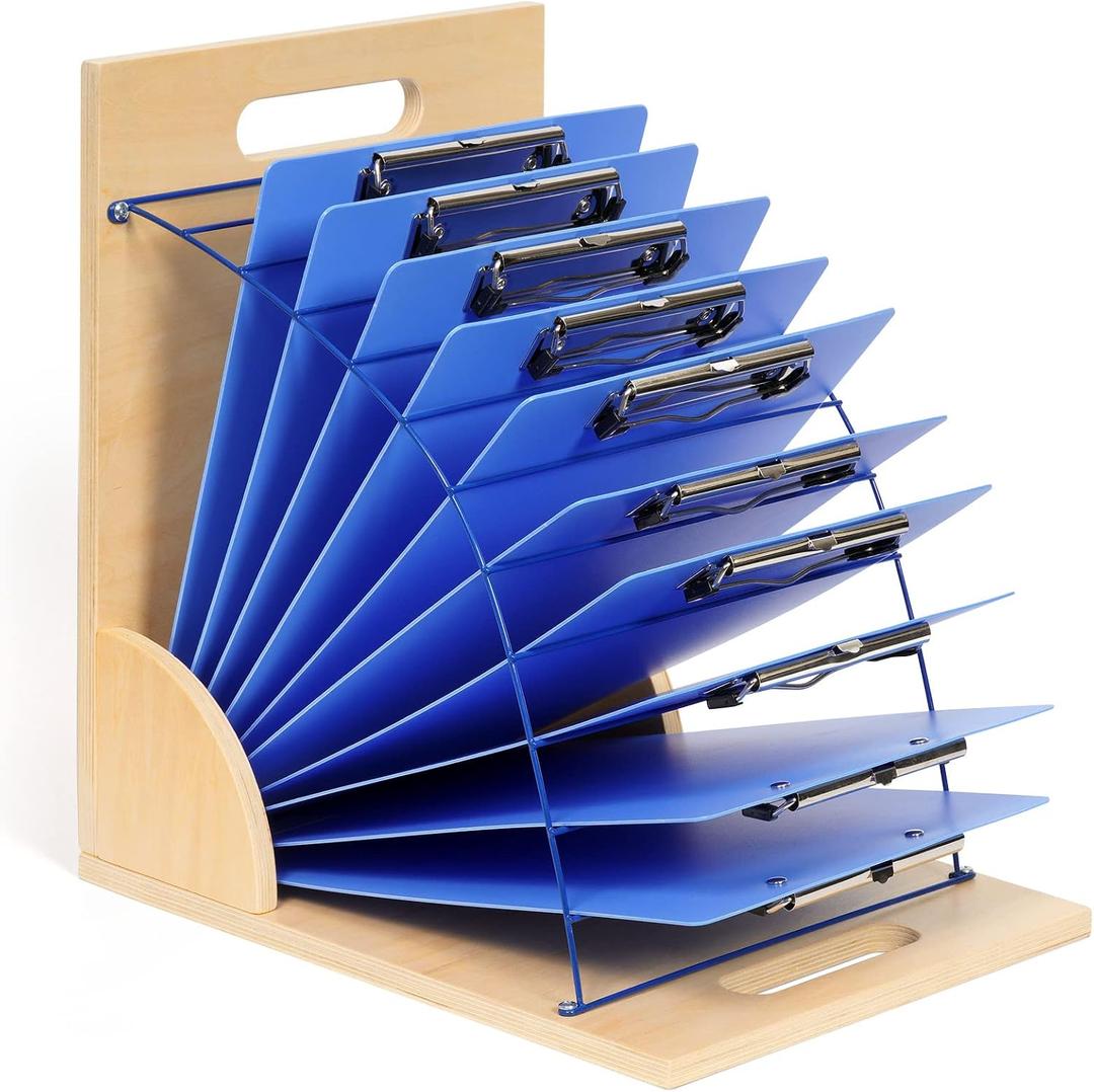 GAMENOTE Clipboard Holder, Wood and Metal Clipboard Holder Stand, Small White Board Storage Rack Organizer for Classroom, Office, Assembly Required (1)