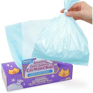BOS Amazing Odor Sealing Cat Waste Disposal Bags - Durable and Unscented [Size: M, Color: Light blue] (90 count, Pack of 1) (90 Bags)