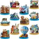 Wesiti 12 Pcs Travel Table Decorations Wooden Travel Tabletop Centerpiece Adventure Awaits Party Decor Around the World Table Toppers for Let the Adventure Begin Going Away Party Supplies