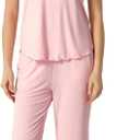 GYS Women's Bamboo Viscose Pajamas Short Sleeve Sleep Shirt and Flare Pj Pants Sleepwear Set (S)