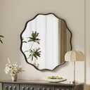VooBang Black Scalloped Circle Mirror, 20" Wavy Edge Round Wall Mirror with Tempered Glass Textured Circular Metal Deep Frame, Hanging Leaning for Bathroom, Hallway, Entryway, Livng Room