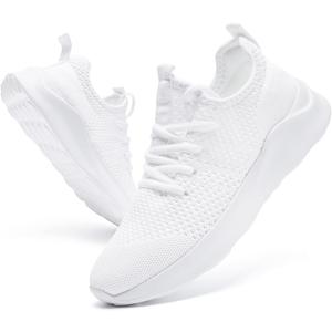 Women's Walking Shoes Tennis Sneakers Casual Lace Up Lightweight Running Shoes Slip On Gym Out Workout Shoes (9, 01 White)