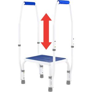 Platinum Health AdjustaStep(tm) DoubleSafe Deluxe Step Stool/Footstool with Dual Handle/Handrail, Height Adjustable. Modern White/Blue Design. Padded Non-Slip Hand Grips (1 Count (Pack of 1))