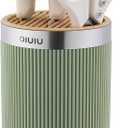 Knife Block without Knives, OLULU Universal Round Knife Block Holder, Spacing Saving Knife Storage Organizer Stand Rack for Countertop (Stylish Green+Yellow Color)