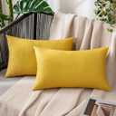 MIULEE Pack of 2 Outdoor Faux Linen Farmhouse Throw Pillow Covers Decorative Vintage Rectangle Pillowcases Waterproof Cushion Covers Cases for Couch Garden Sofa Home Living Room 12x20 inch Yellow