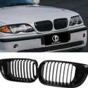 E46 Grille, Front Kidney Grill Compatible with BMW 3 Series 2002-2005 E46 4-Door 320i 325i 325xi 330i 330xi Single Slat Gloss Black Grill