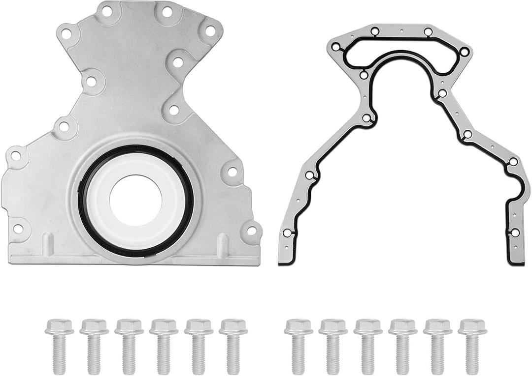 Engine Rear Main Seal Cover Kit with Gasket & Bolt Compatible with Cadillac Escalade, GMC Yukon Sierra, Chevy Suburban Silverado Tahoe Express 4.8 5.3 6.0 6.2L Replace# 635-518 12633579 12639250