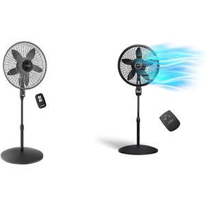 Lasko Oscillating Pedestal Fan Bundle with Remote Control, 4 Speeds, Adjustable Height, 18" Black, S18440 and 1843 Models