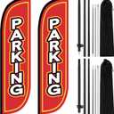 Fanfanwin 2 Pack Parking Feather Flag with 11 ft Pole Kit for Business Outside Includes Banner and Pole Sets, Outdoor Parking Feather Banner Easy Hang Swooper Flag