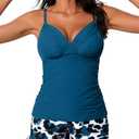 MiYang Twist Front Tankini Swimsuits for Women 2025 Flattering Tummy Control Ribbed Two-Piece Bathing Suits Blue Leopard Print 2X-Large