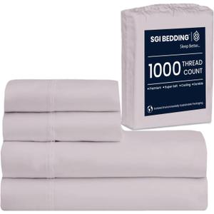SGI 1000 Thread Count Egyptian Cotton RV King Sheet Set  Ultra Soft, Deep Pocket 15 Fitted, Breathable & Hotel-Quality,Luxury 4-Piece Premium Bedding Set for Crisp, Durable Comfort  Light Gray
