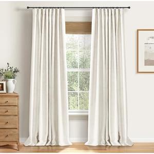 100% Blackout Shield Full Blackout Curtains for Bedroom 108 inch Length 2 Panels Set, Clip Rings/Rod Pocket Faux Linen Black Out Curtains for Living Room, Thermal Insulated, 50Wx108L, Beige
