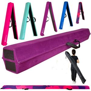 6 FT / 8 FT / 9 FT Folding Gymnastics Beam Foam Balance Floor Beam - Extra Firm - Suede Cover - Anti Slip Bottom with Carry Bag for Kids/Adults Home Use (Purple)