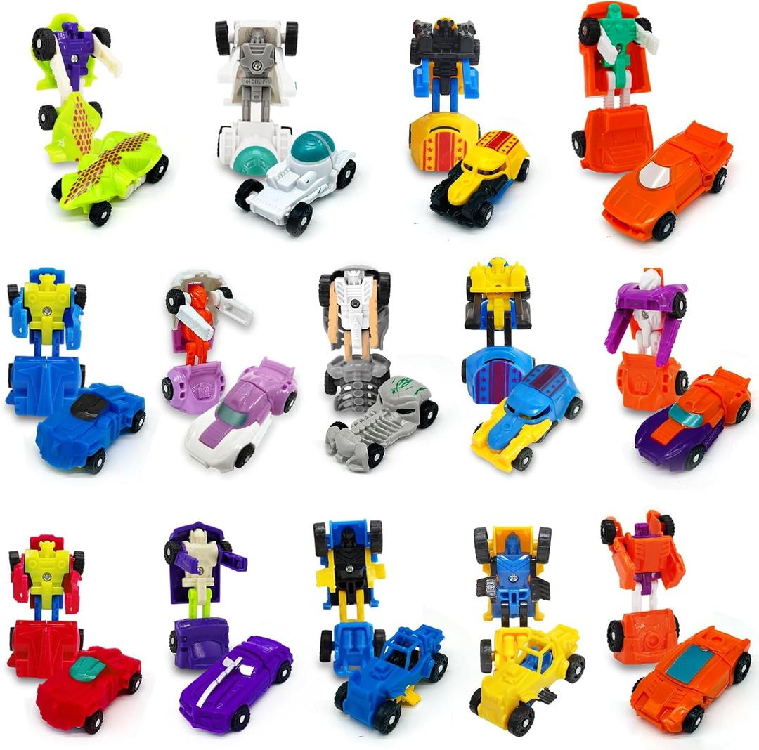 28 Pack Easter Basket Stuffers, Transforming Car Robot Toys Easter Gifts for Kids Classroom Exchange 14 Style Mini Vehicle Transform Toys Party Favor for Boys, Easter Basket Fillers Ideas Gifts