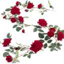 Rose Vine Artificial Flower Garland Fake Hanging Rose Ivy Plants 6ft for Wedding Home Party Garden Arrangement Decor Pack of One (Red)