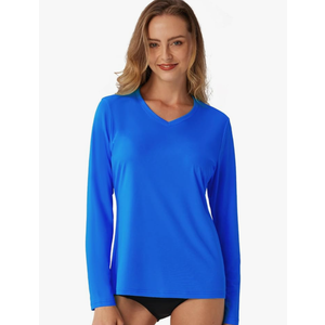 Women's Standard V-Neck UPF 50+ Long Sleeve Swim Rash Guard Shirt Size L