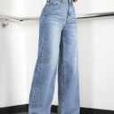 Straight Leg Jeans for Women,High Waisted Wide Leg Loose Stretchy Boyfriend Denim Pants Baggy Jeans for Women (Blue, XL)